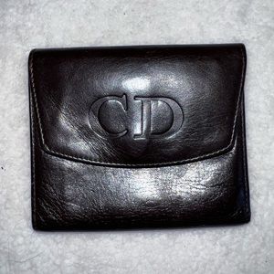 Christian Dior Vintage Black Leather Tri-Fold Kiss-lock Wallet